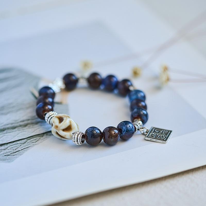 Jingdezhen ceramic bracelet wholesale gift, national style hand-woven literary and ancient style beaded new Chinese bracelet