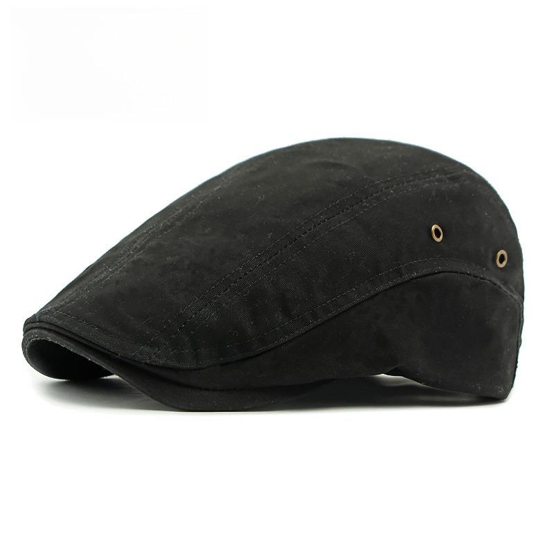 Unisex Reversible Cotton Flat Cap Japanese Style Dual Wear Ivy Cap Retro British Beret Sun Protection Cabbie Hat Duckbill Cap Elastic band 55-59cm чёрный