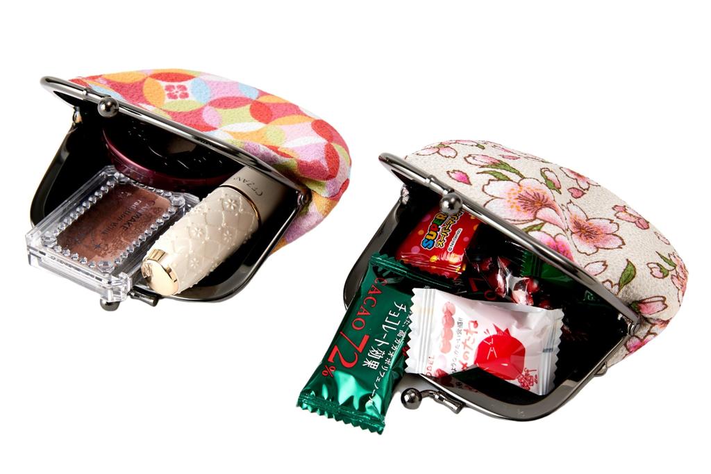 Uni Made in Futago Japanese Clasp Wallet Blossom Navy (0211) Seni, Japan, Chirimen, Pattern, 3.2-inch [Cherry Design, Blue]