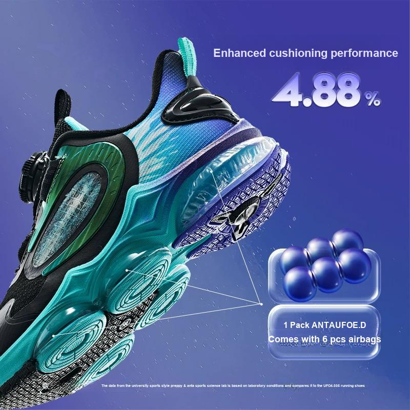 Anta Kids UFO 6.0 Fabric Body Measurement Test Non-Slip Wear-Resistant Breathable Low-Top Running Shoes Kids Running Shoes Black Green 312439901-5