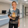 Women's Halloween Top V-Neck with Pockets Side Slit 3/4 Sleeve Costume Scrub Shirt