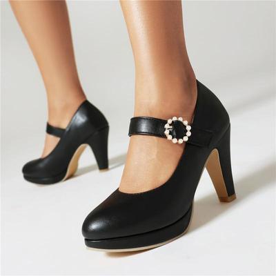 Damen High Heels Frühling und Herbst neue einfache wasserdichte Plattform dicken Absatz flacher Mund große Größe vier Jahreszeiten Schuhe