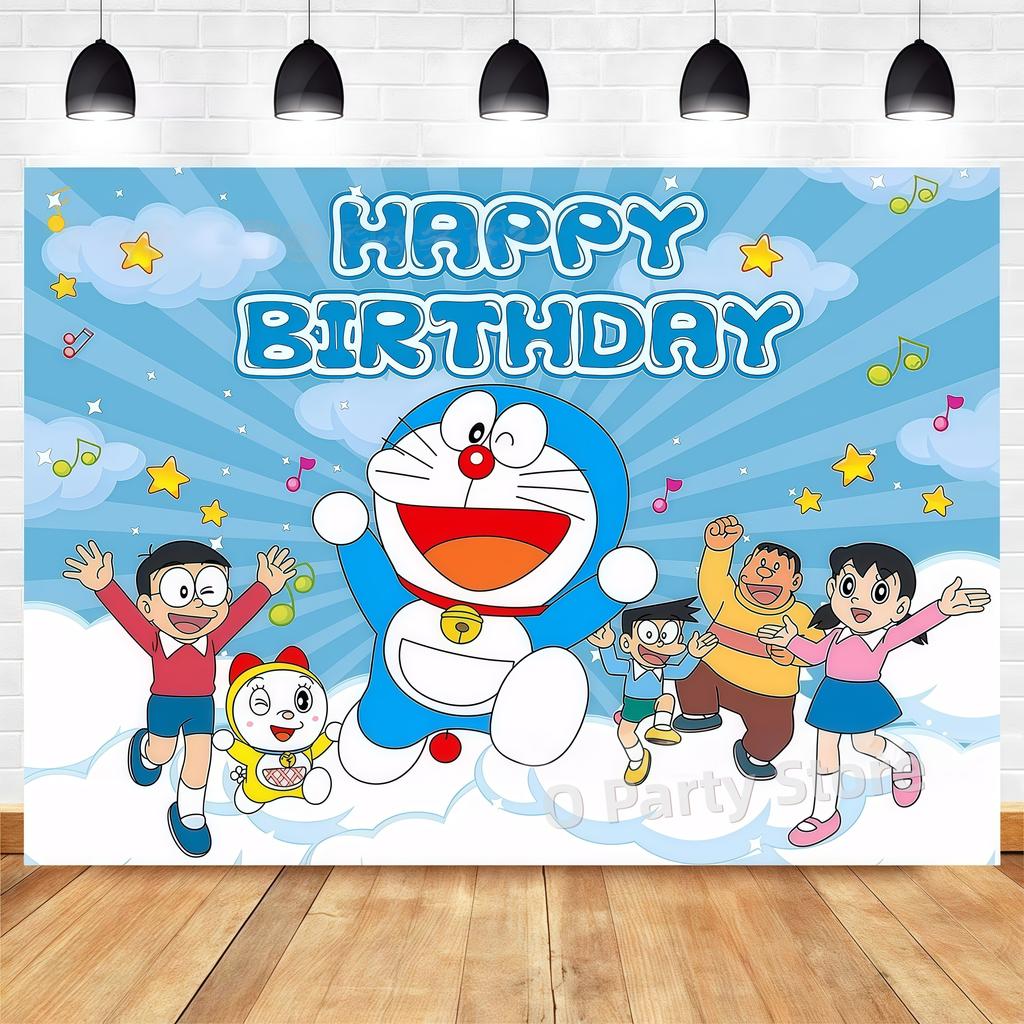 Doraemons Birthday Party Decoration Tableware Plate Cup Balloon Cake Topper Banner Stickers Kids Favor Gift Baby Shower Supplies