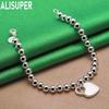 925 Sterling Silver 6mm Side Chain Heart Pendant Bracelet Gift Jewelry