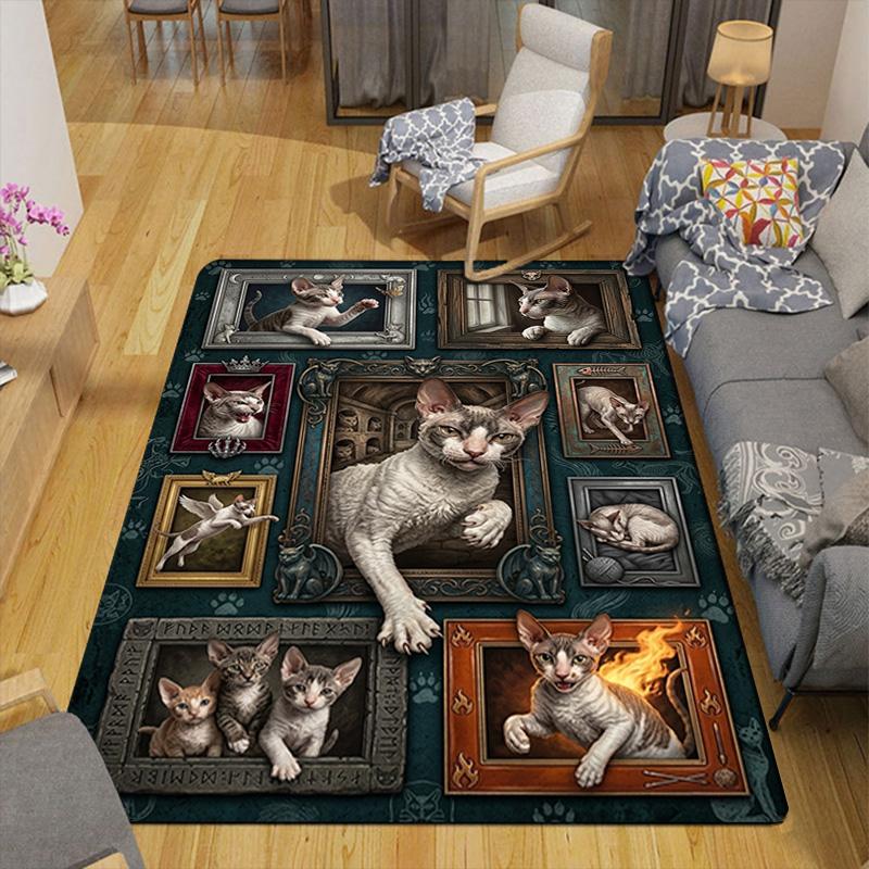 Cats Art Pattern Rug Floor Mat for Living Room or Bedroom Soft and Comfortable Carpet a Gift for Birthday and Holiday.