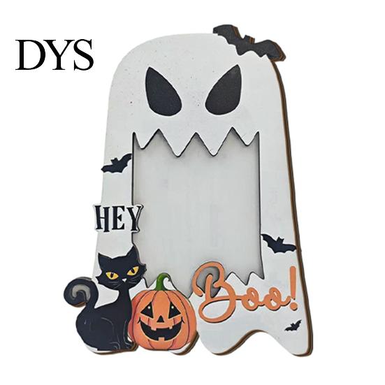 Halloween Picture Frame Wooden Photo Frame, Pumpkin Ghost Cat Cutout Holiday Portrait Holder, Double-sided Tabletop Decor for Home Party Indoor Table