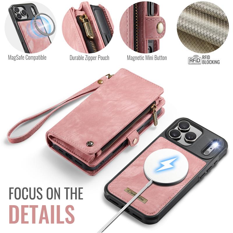 CaseMe Magnetic Flip Leather Phone Case for iPhone 17 Pro Max 17 Air 16 16E 15 Plus 14 13 12 11 XS X XR SE 2022 Zipper Wallet Card Back Cover Coque
