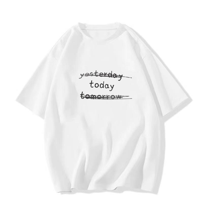 

Heavy cotton letter printing white short-sleeved t-shirt women s summer ins design sense niche simple American top 3XL