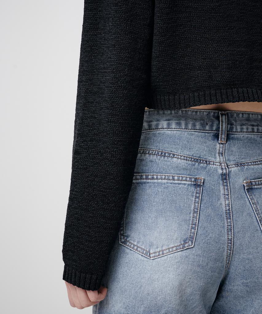 MUSINSA STANDARD WOMAN Women'S Flat Yarn Crop Knit [Black]