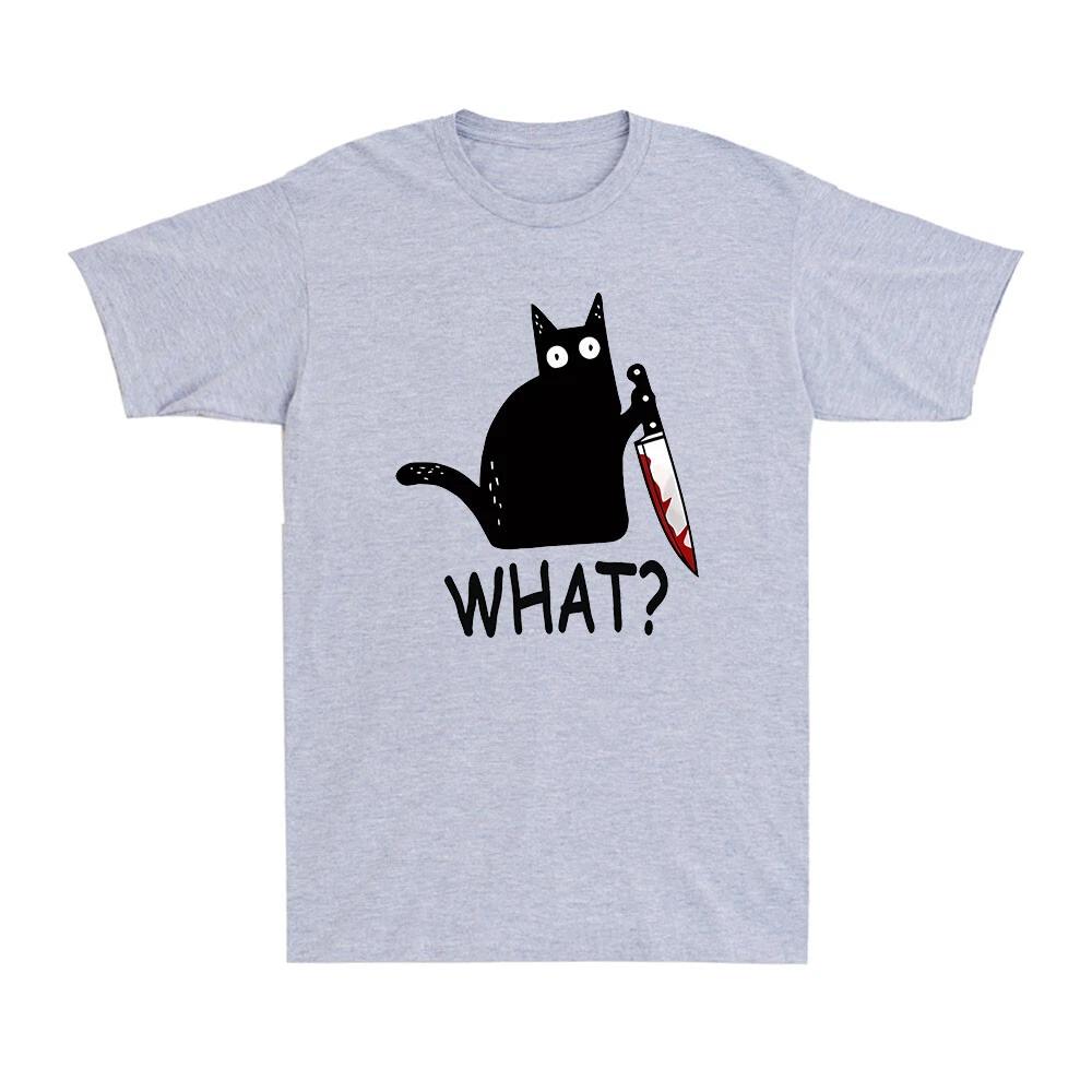 Was Mörderische Schwarze Katze mit Messer Lustig Neuheit Horror Geschenk Herren T-Shirt Herren Kleidung Bequem