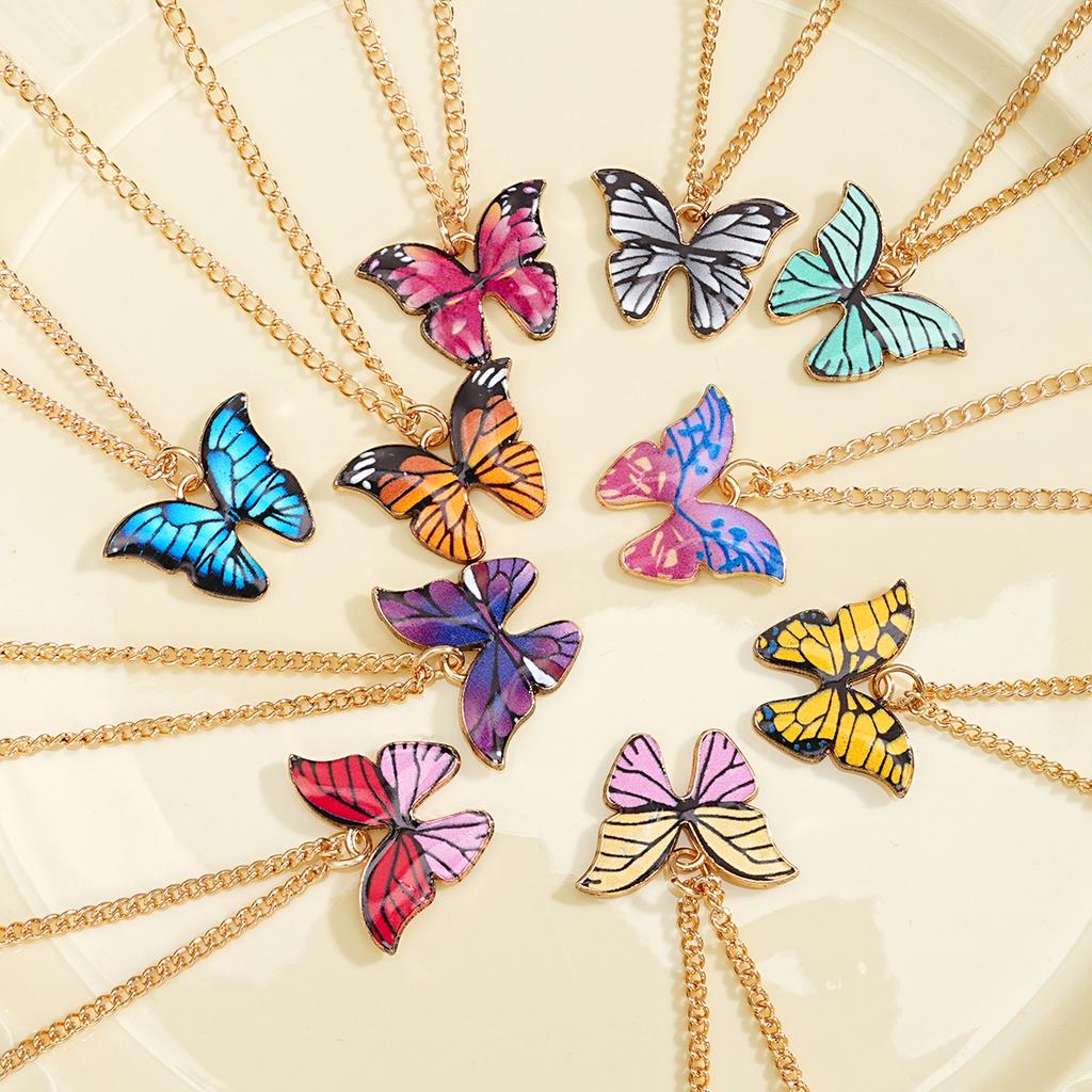 10 Pcs Fashion Butterfly Necklaces For Women Boho Vintage Colorful Simple Pendant Choker Chain New Jewelry Gifts