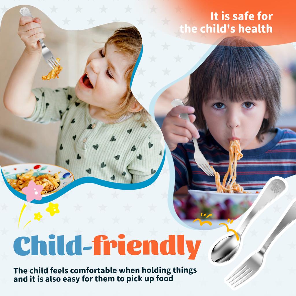 10 Pcs Kids Cutlery Set Stainless Steel Children Cutlery Kit Forks and Spoons Set Dessert Cake Fork Kids Silverware Kit for Home