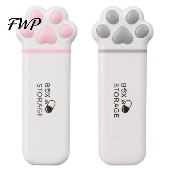 Dustproof Pill Container Portable Box, Cute Cat Paw Design, with Sealed Buckle Lid, Moisture-Proof Box for Travel 3 Compartment Organizer, Medicine