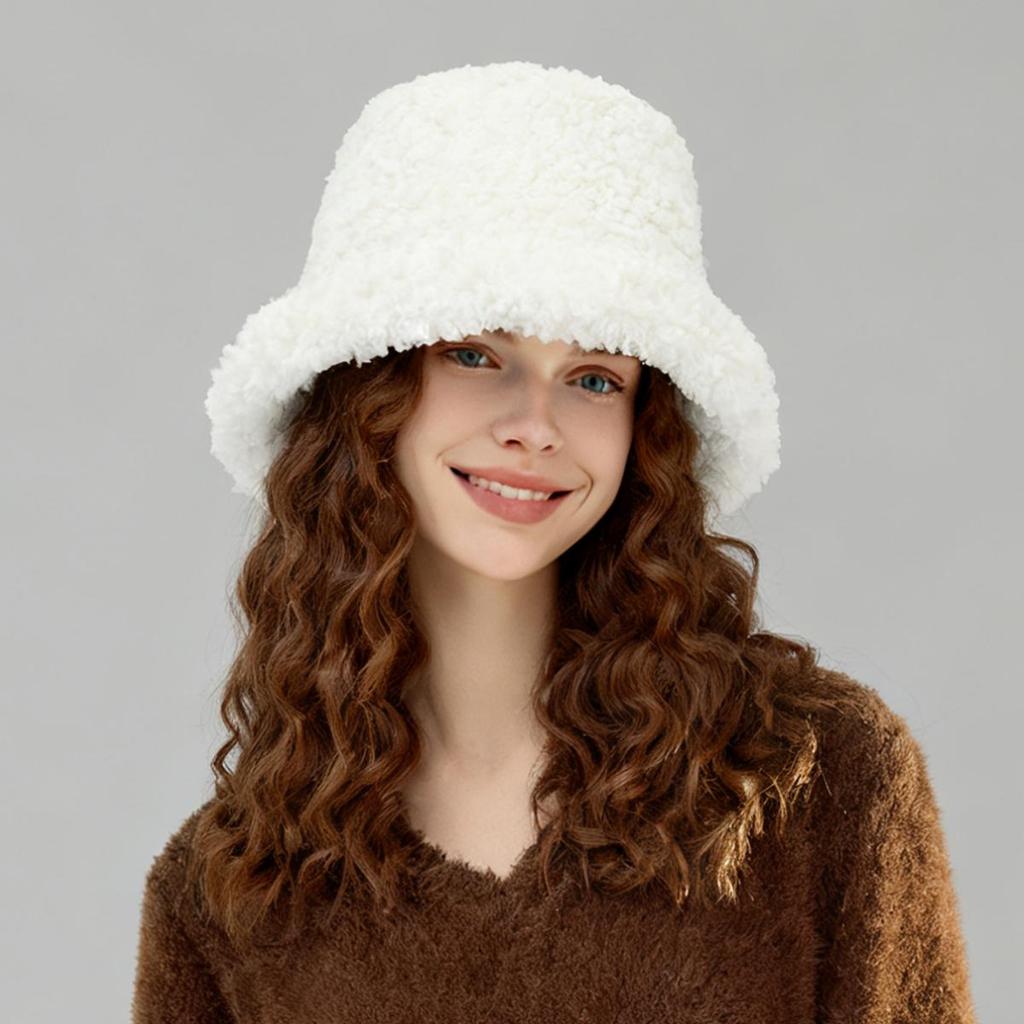 Women's Winter Faux Shearling Bucket Hat, Thickened Windproof Fluffy Fisherman Cap, Warm Cozy Outdoor Hat for Fall Winter