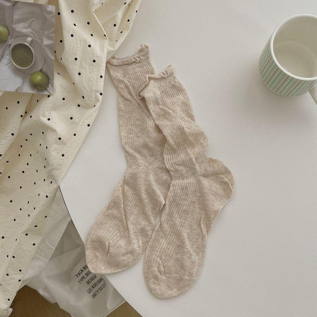 Japanese Ballet Style Women's Mid-Calf and Over-the-Knee Mesh Socks – Spring and Summer Breathable Sweet Scrunch Design.