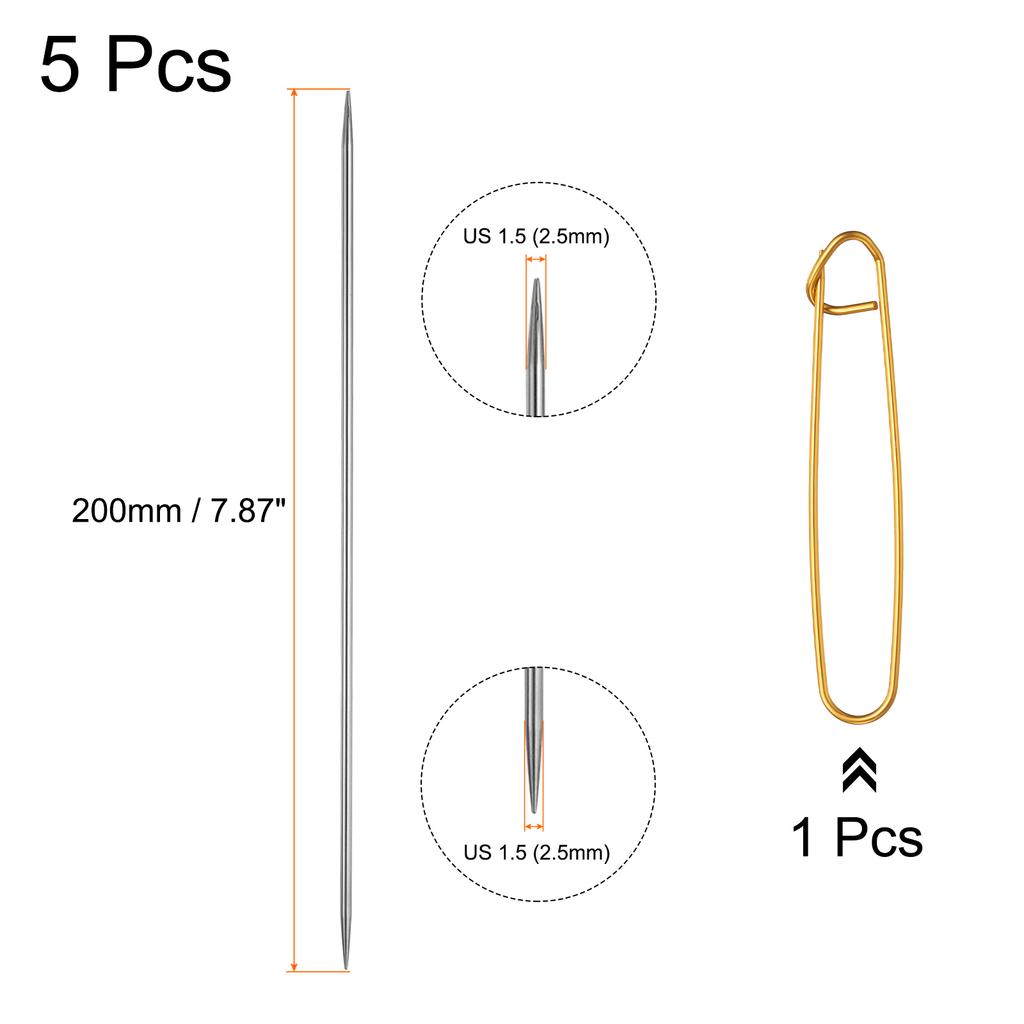5Pcs 7.8Inch Double Pointed Knitting Needle Length Stainless Steel Sweater Stitching Needles with Stitch Holder for Handmade DIY
