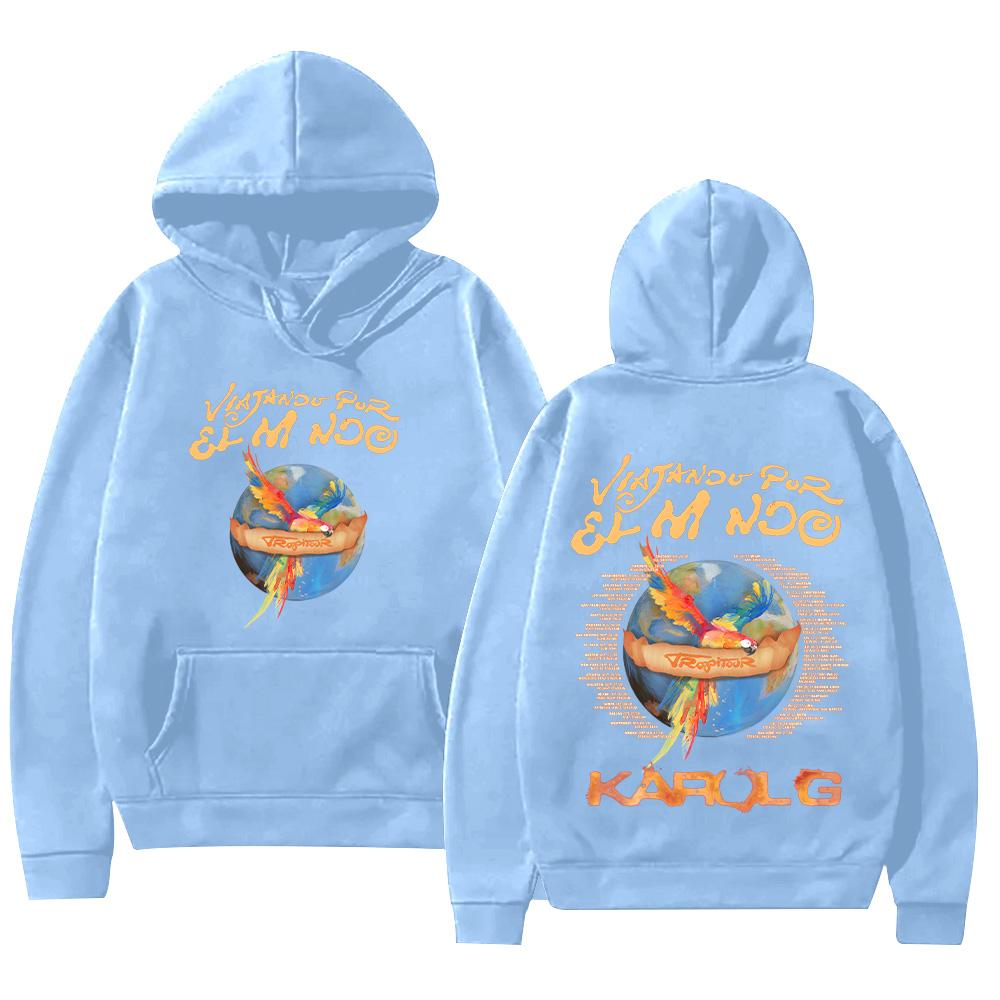 Karol G Viajando Por El Mundo Tropitour Hoodies Long Sleeve High Street Sweatshirts Unisex New Pattern Pullovers
