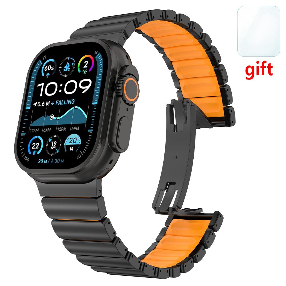 Titanium Band for Apple Watch Ultra3 2 1 49mm Strap Series 11 10 46mm 7 8 9 45mm 5 6 45mm Se Rubber Watchband No Gaps Bracelet