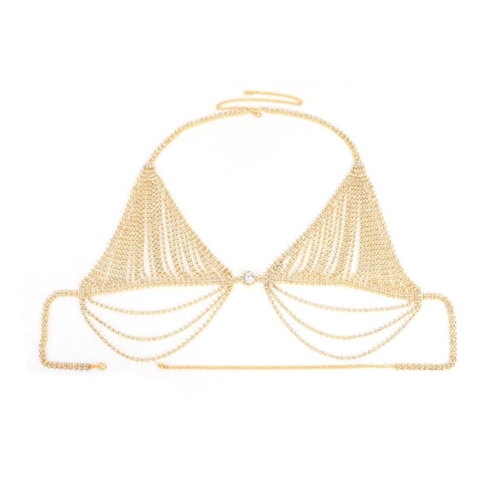 Rhinestone Tassel Bikini Bra Body Chain - Women's Nightclub Fashion
