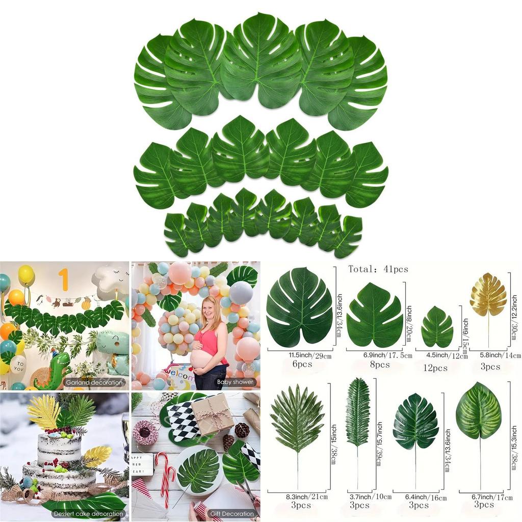Summer Hawaiian Faux Tropical Leaf Set With 41 Pieces For Beach Party Home Decor