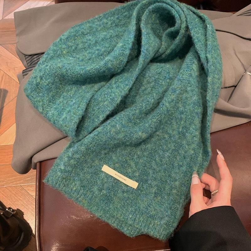 Wool Blend Knitted Soft Thickened Twisted Solid Color Scarf Women Autumn Winter Versatile Couple Neck Wrap