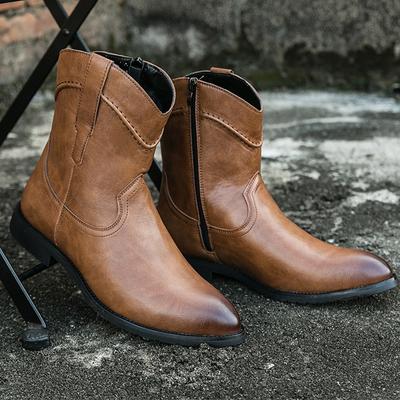 Men's High Top Western Style Cowboy Boots Cavalier Pointed Toe Genuine Leather Boots