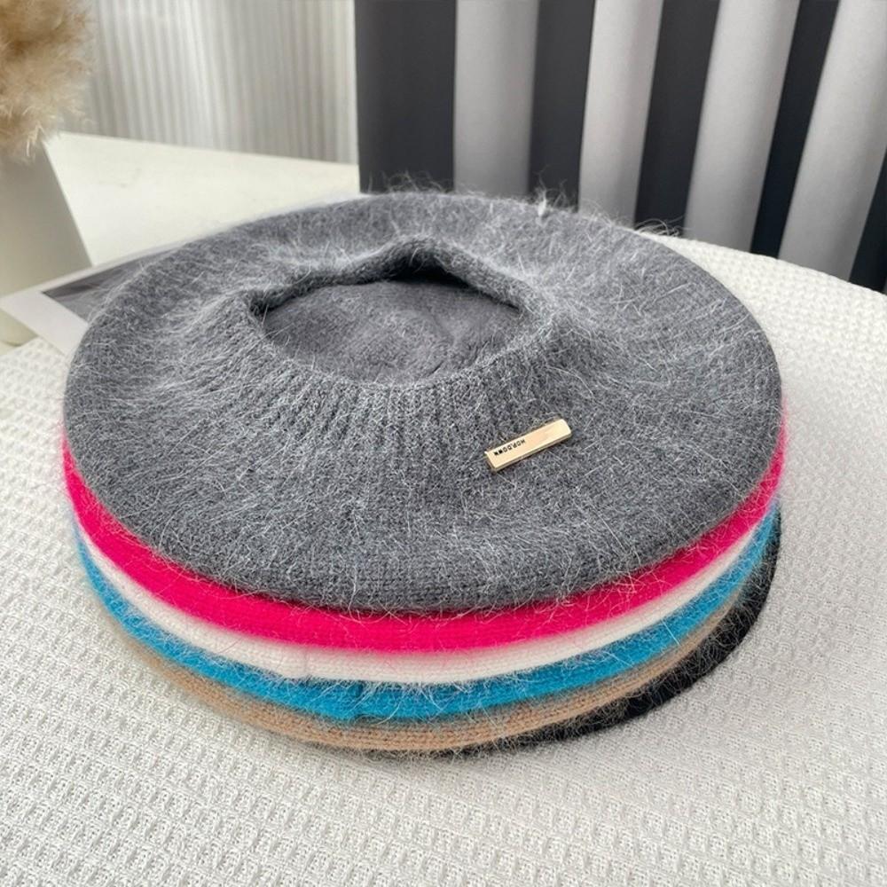 Solid Color Beret Hat Warm Woolen Beanie Cap Retro Knit Cap Women Girl