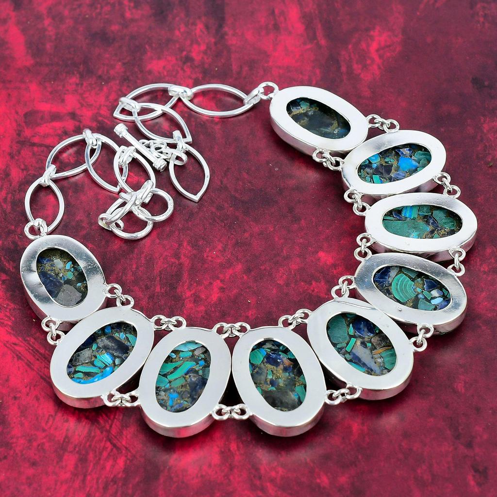 Collier en cuivre malachite azurite, bijoux faits à la main, collier en argent sterling massif 925, bijoux en pierres précieuses, collier à chaîne réglable, cadeau pour femme