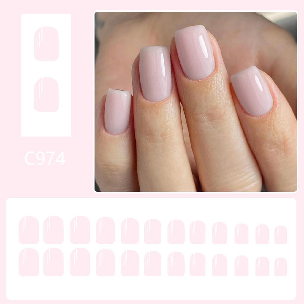 Lösnaglar Nude Falska Naglar Squoval Lim på Naglar Glansiga Akrylnaglar Full Täckning Självhäftande Naglar för Kvinnor