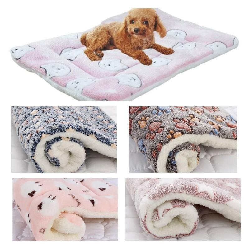 Blanket Warm Pet Pad Beds Cartoon Pattern Antislip Cats Dogs House Lamb Fleece