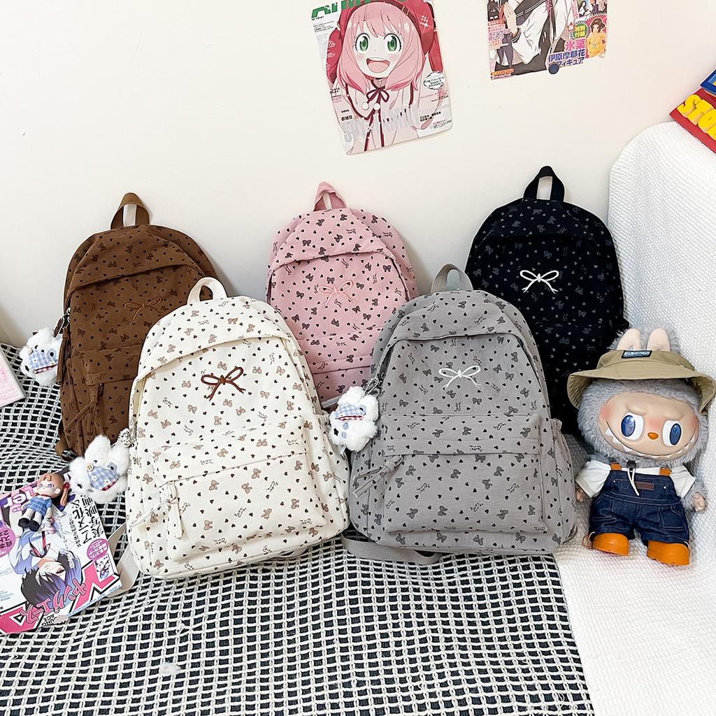 Schoolbag Korean Version Ins Versatile Sweet Backpack Large Capacity Corduroy Bow Campus Student Lightweight School Bag Women