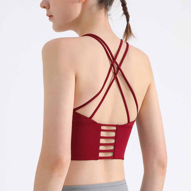 Women's High-Impact Spaghetti Strap Sports Bra - Shockproof Halter Neck, Gathered Back Yoga Vest