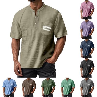 Men's Summer Independence Day Pattern Round Neck Short Sleeve T-Shirt Neck Men's All-match Casual Button Shirt
