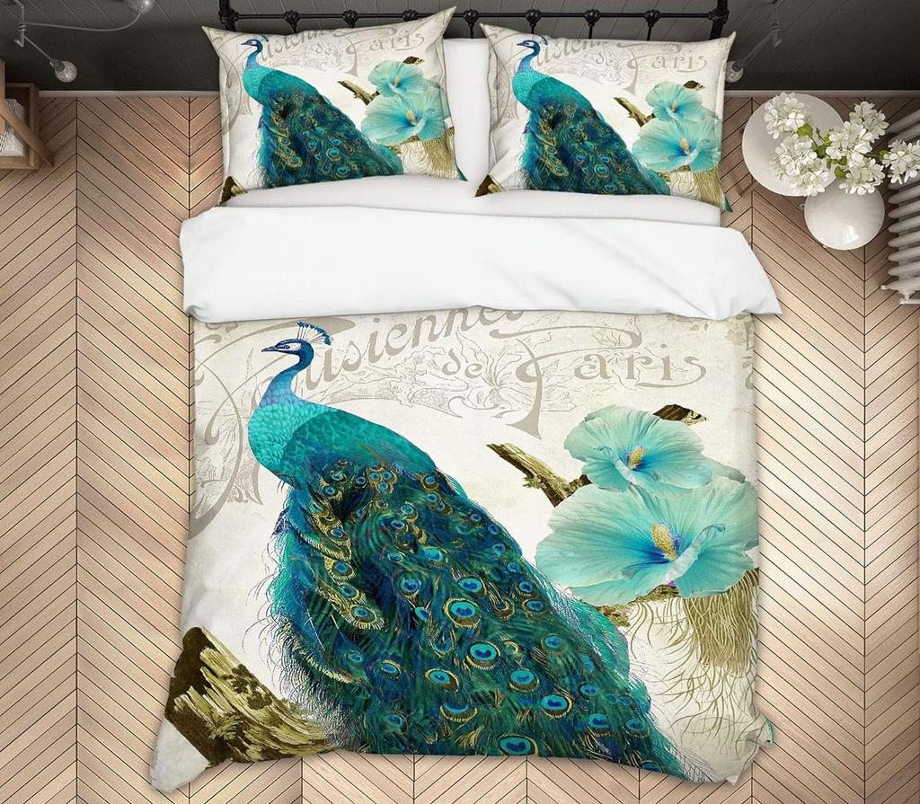 Peacock Soft Duvet Cover Set Quen Sized Dimensions Lovely Animal Theme Beding Set Print for Children's Adult Peoples plus Tens, Soft Warm plus