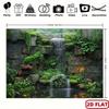 Stone Waterfall Forest Tapestry, Moss & Greenery Background Cloth, Calming Nature Wall Decor
