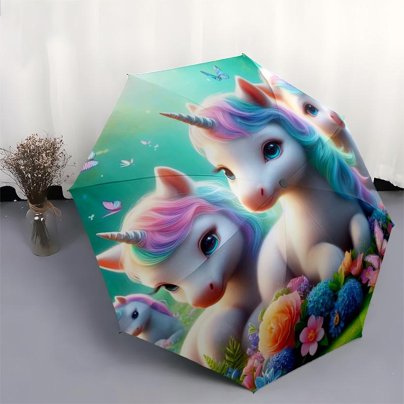 1pc Unicorn Fantasy Garden Umbrella with Plastic Handle,Suitable for All Seasons Home Travel Outdoor UmbrellaDD1417