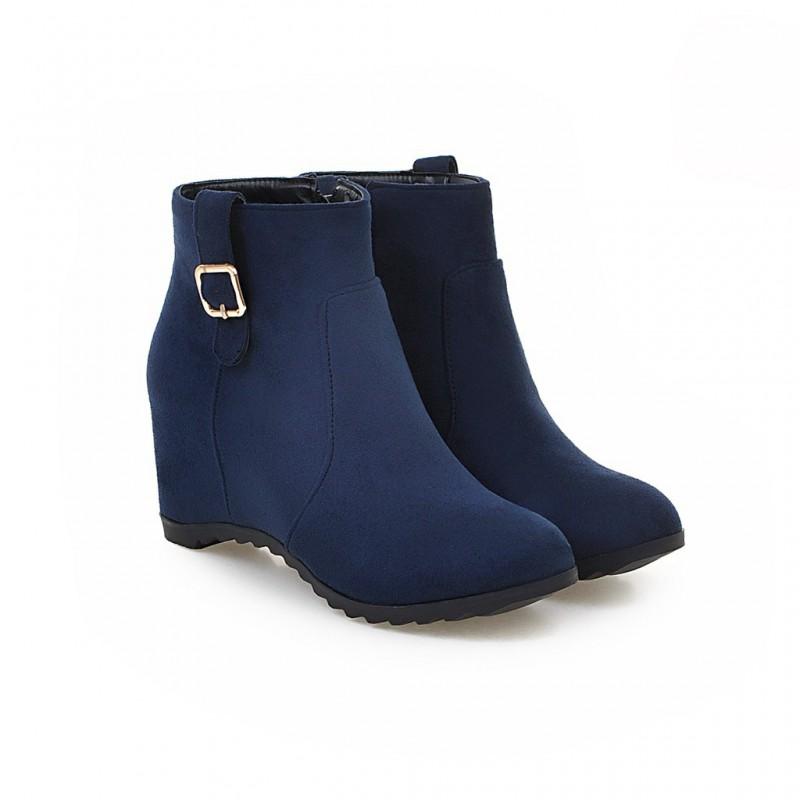 Plus Size Womens Ankle Boots Low Shaft Wedge Heel Plain