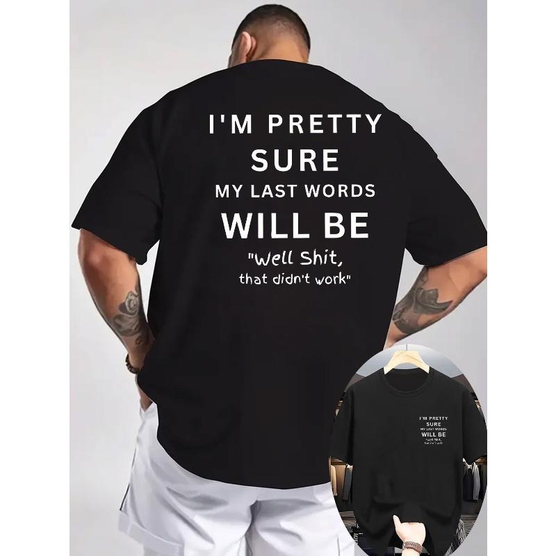 

Men S Casual Print T-Shirt with Ribbed Round Neck And Short Sleeves, Featuring Double-Sided Printing, with The Print Well Shit, That Didn T Work 4XL чорний
