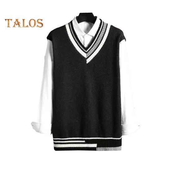 

Мужской жилет, свитер с V-образным вырезом, без рукавов, свободный, цветной, вязаный, пуловер, средней длины, утолщенный, в деловом и чопорном стиле M чёрный