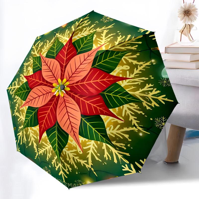

1pc Christmas, Poinsettia Automatic Folding Umbrella - 8-Rib Automatic Open/Close, Large Canopy Birthday Festival Gift yy251217137