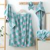5 Pcs Geometric Stripes Bath Set | Plush Skirt, Towel, Hair Band, Hooded Towel, Dry Cap | Soft, Absorbent, Home Bath Essentials