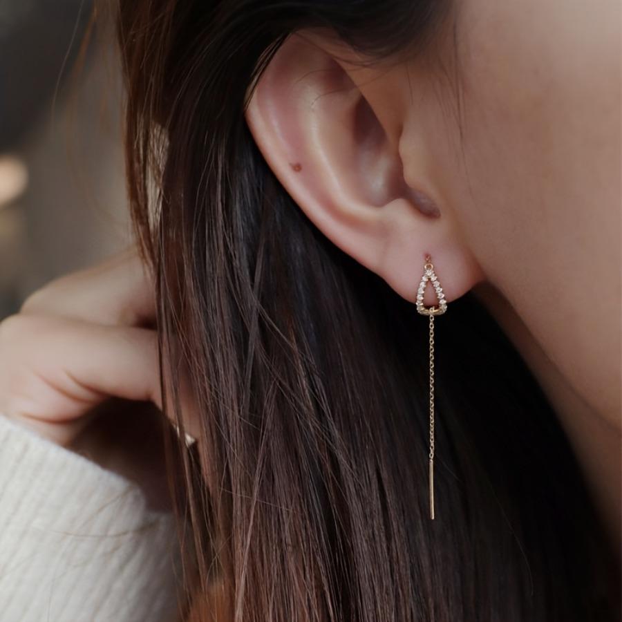 1 Pair of Hollow Hanging Chain Design with Shiny Synthetic Zirconia Inlaid Pendant Earrings, Elegant and Simple Style Decoration