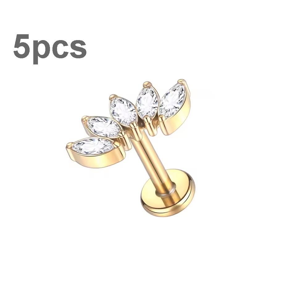 5Pcs/lot Titanium CZ Ear Stud Tragus Cartilage Earrings for Women Labret Lip Lobe Ring Helix Daith Piercing Body Jewelry