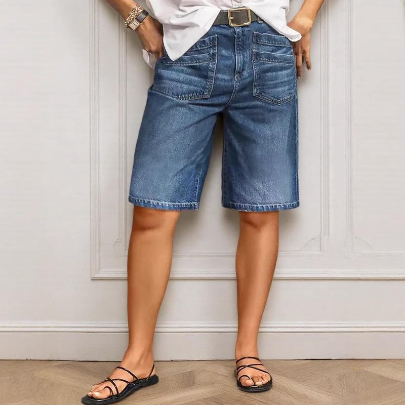 Women s High Waist Blue Denim Shorts with Multiple Pockets S