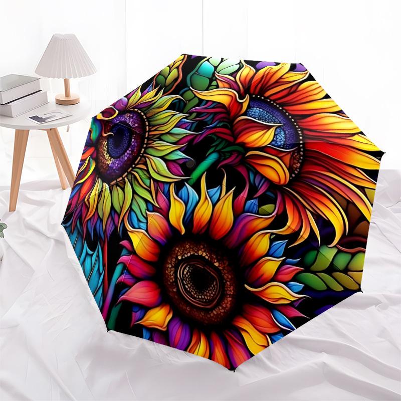 1pc Colorful Sunflower Stained Glass Folding Umbrella | Elegant Design, Fashionable Accessory, Durable Construction, Sturdy Ribs Yy251107022