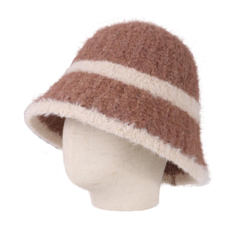 Hat women's autumn and winter new lamb plush bucket hat color matching versatile bucket hat warm and cold knitted basin hat tide