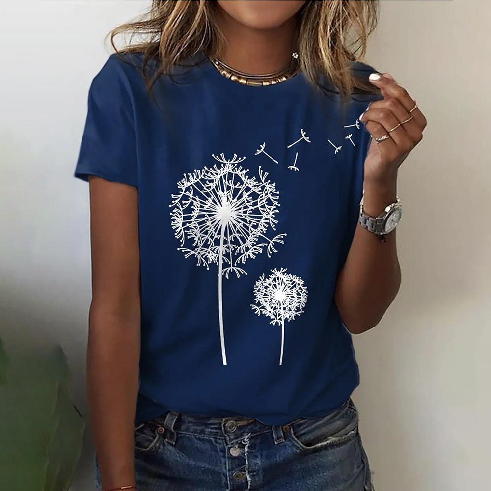 Summer Women's Short-sleeved Dandelion Youth Vitality Blue Black Purple Color Choice High Cost Leisure Everything