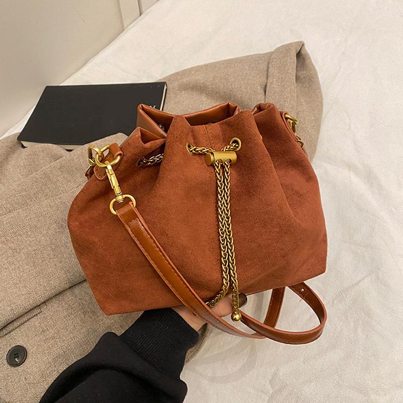 Yogodlns Faux Suede Shoulder Bag Simple Commuting Crossbody Bags Thread String Women's Handbags Sewing Sweet Bags for Women
