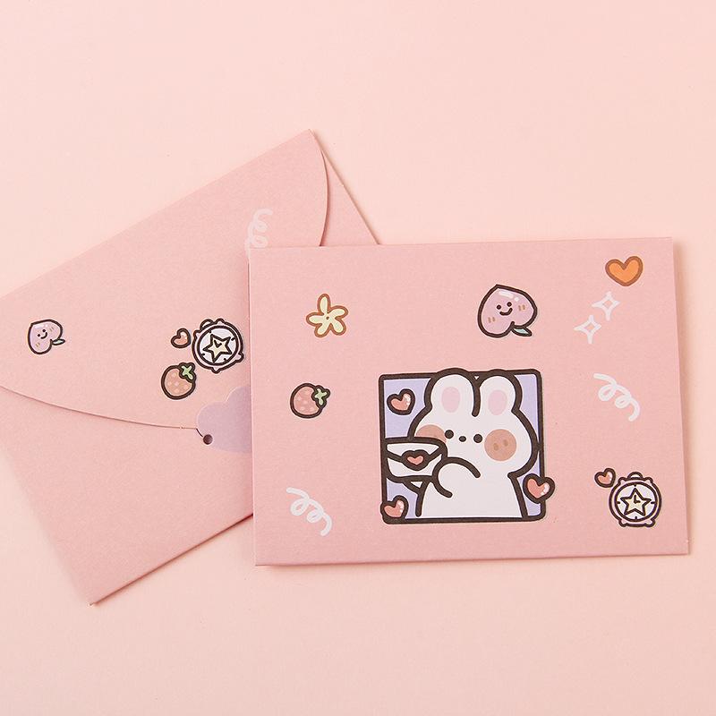 10Pcs Bear Rabbit Blessing Thank Envelope Ins Cartoon Decoration Letter Paper Foldable Beautiful Cartoon Greeting Card