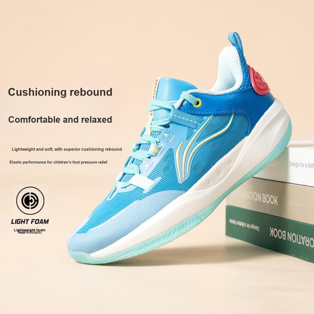 Li Ning Primary 3 V3 Mesh Antibacterial Low Top Kids Basketball Shoes Kids sneaker Blue YKBU040-9